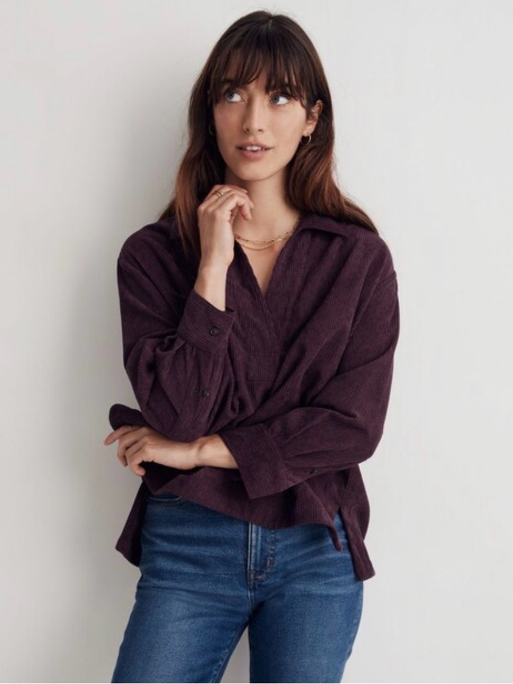 SOLD OUT! NWOT Madewell Cordoroy Lakeline Popover Shirt in Deep Plum, S